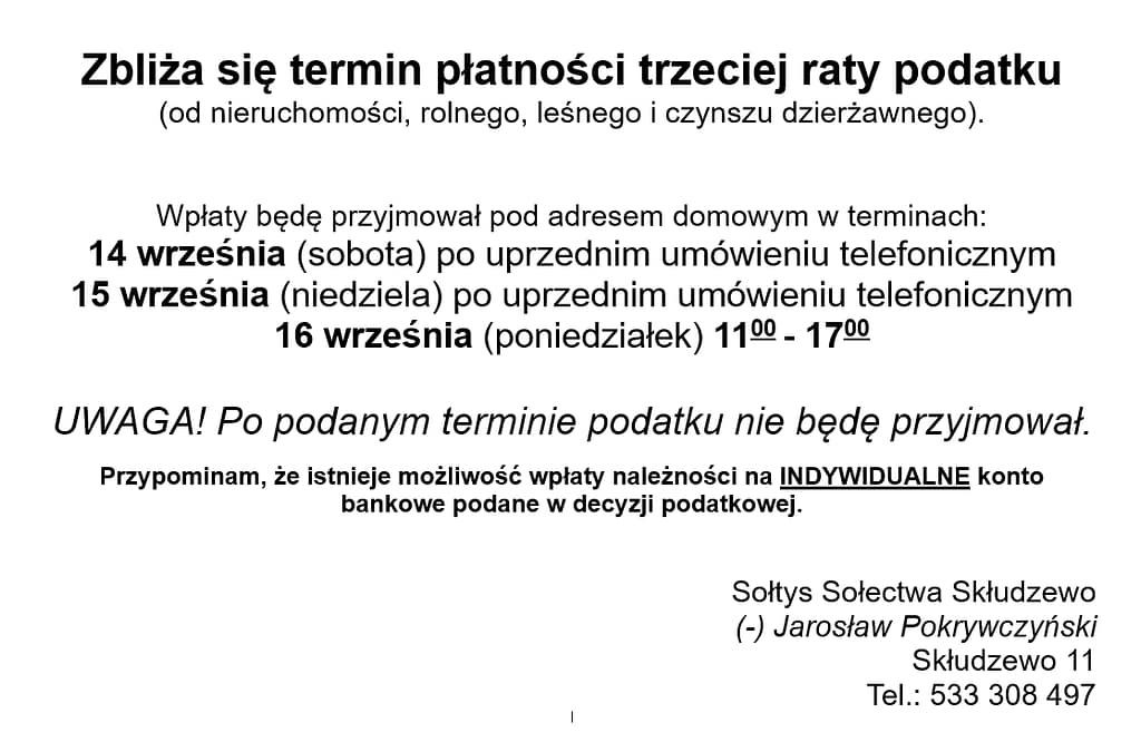 Zbliża się termin płatności trzeciej raty podatku